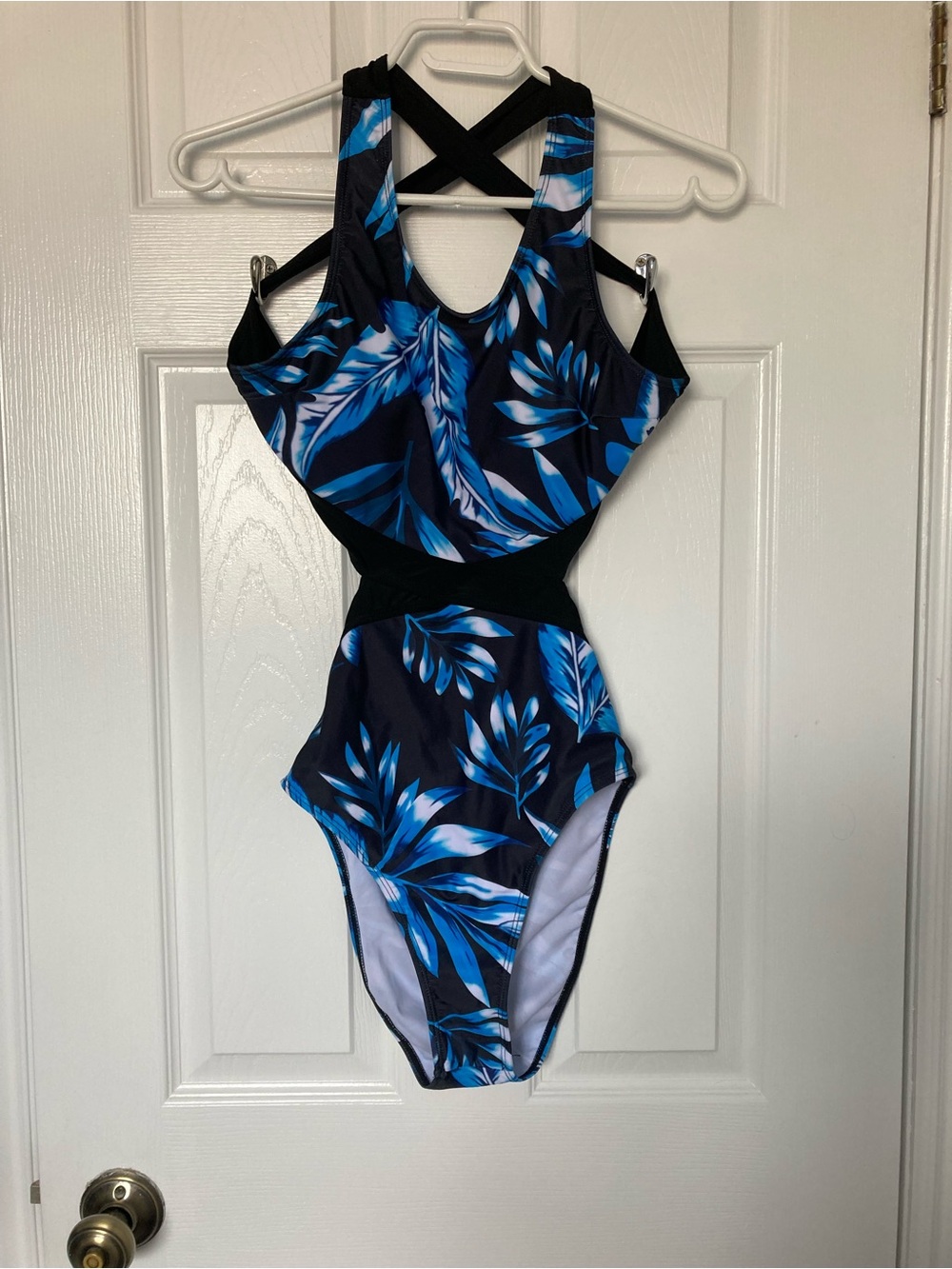 Blue Tropical One-Piece Swimsuit with Crisscross Back